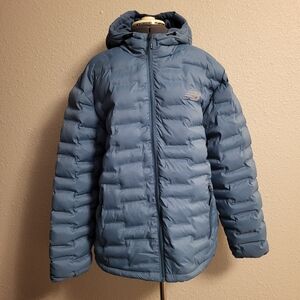 NWT New Balance Muted Blue Hooded Puffer Tech Jacket Size Medium